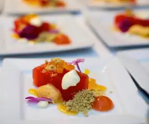 Appetizers being plated for a special event at the Black Trumpet. 