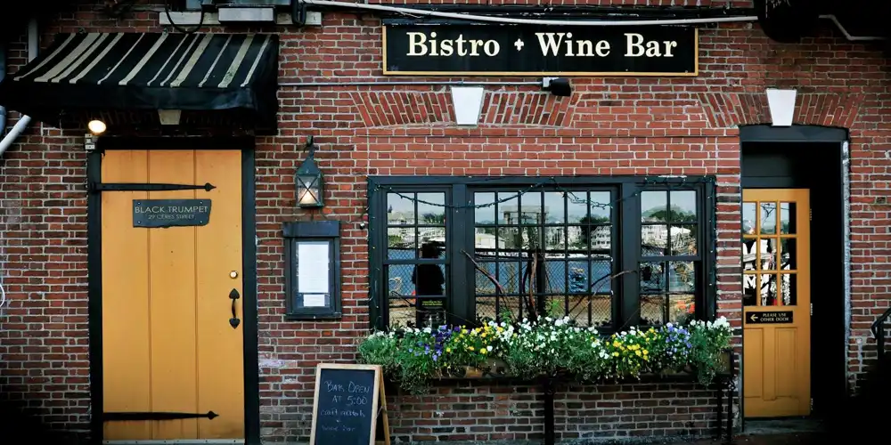 The Black Trumpet restaurant exterior in Portsmouth, NH.