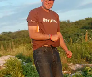 Chef Evan Mallet out in the field working on delicious new menu items. 